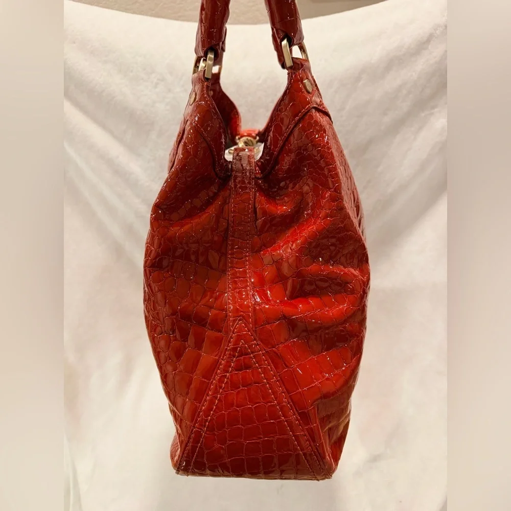 Cole Haan Red Croc-Embossed Patent Leather Hobo Shoulder Bag